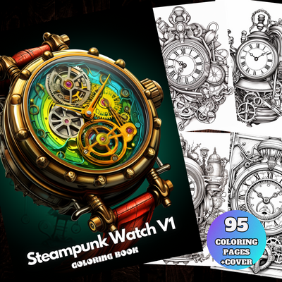 Digital Download . Steampunk Watch Coloring Pages V1