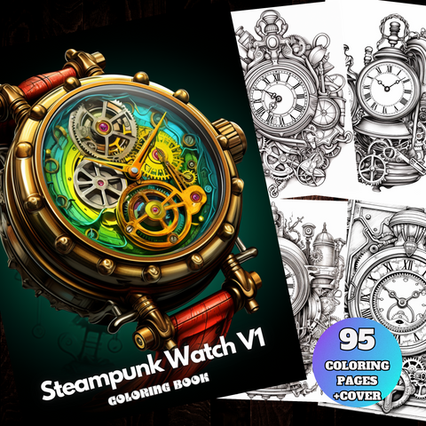 Digital Download . Steampunk Watch Coloring Pages V1