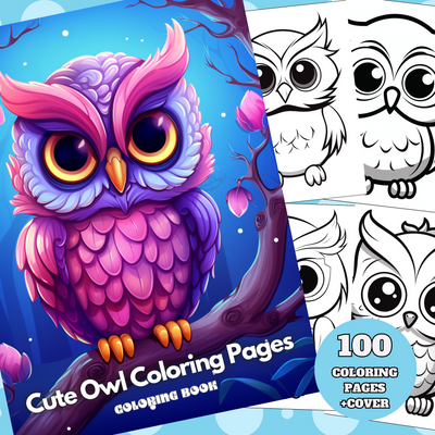 Digital Download . 100 Cute Owl Coloring Pages