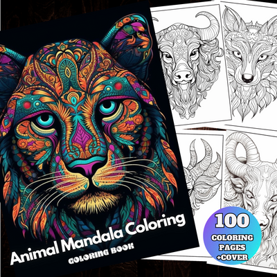 Digital Download . 100 Animal Mandala Coloring Pages