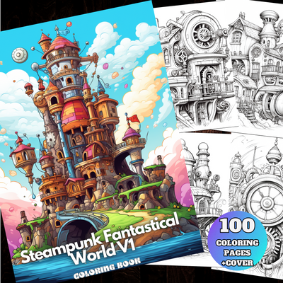 Digital Download . Steampunk Fantastical World Color Pages V1