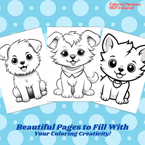 Digital Download . 100 Cute Puppys Coloring Pages