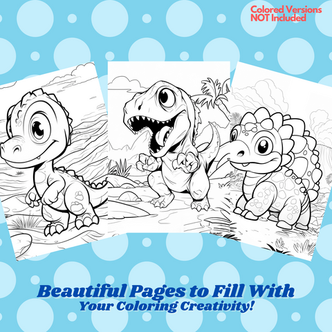 Digital Download . 52 Cute Dinosaurs - Coloring Book for Kids