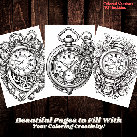 Digital Download . Steampunk Watch Coloring Pages V1