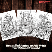 Digital Download . Steampunk Fantastical World Color Pages V1