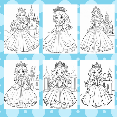 Digital Download . 100 Cute Princess Coloring Pages