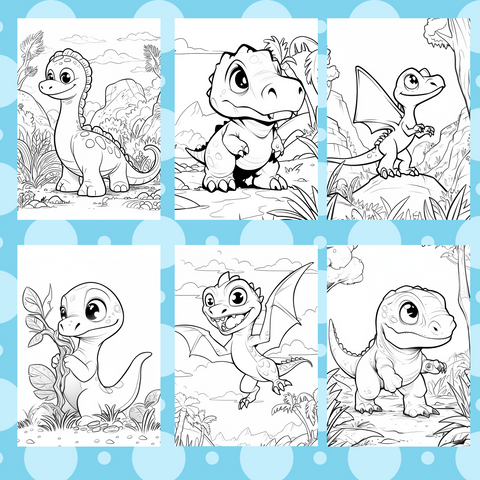 Digital Download . 52 Cute Dinosaurs - Coloring Book for Kids