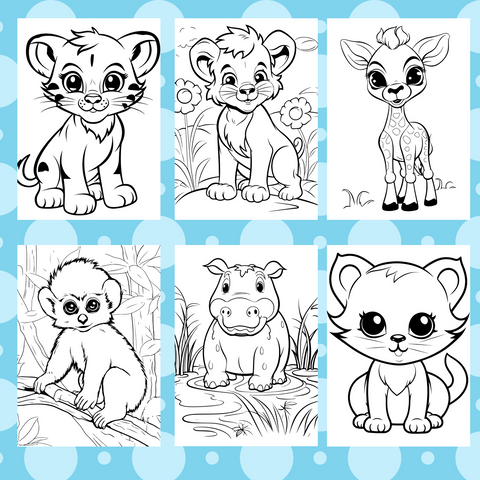 Digital Download . 150 Baby Wild Animals Coloring Pages