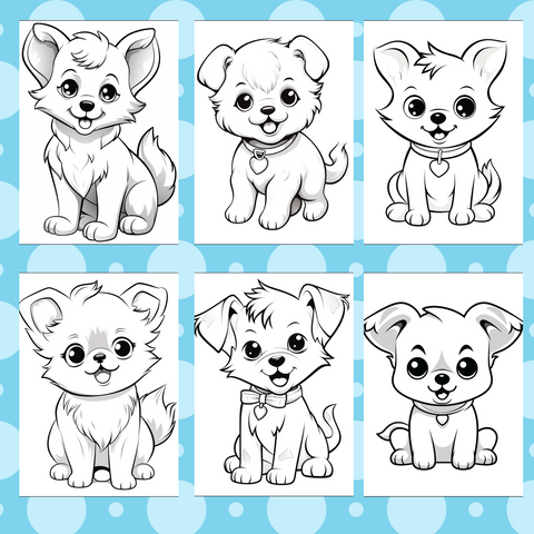 Digital Download . 100 Cute Puppys Coloring Pages