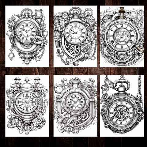 Digital Download . Steampunk Watch Coloring Pages V1