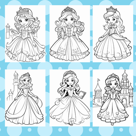 Digital Download . 100 Cute Princess Coloring Pages