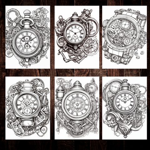 Digital Download . Steampunk Watch Coloring Pages V1