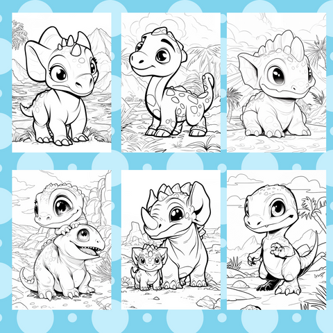 Digital Download . 52 Cute Dinosaurs - Coloring Book for Kids