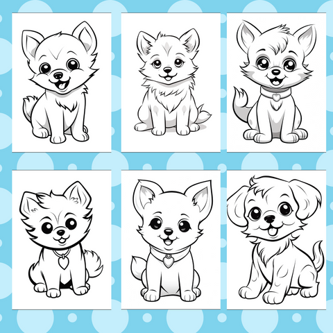 Digital Download . 100 Cute Puppys Coloring Pages