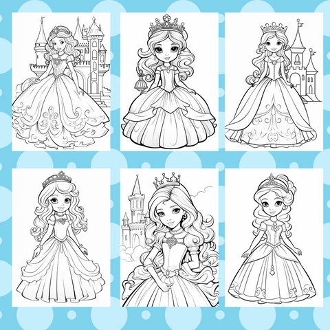 Digital Download . 100 Cute Princess Coloring Pages