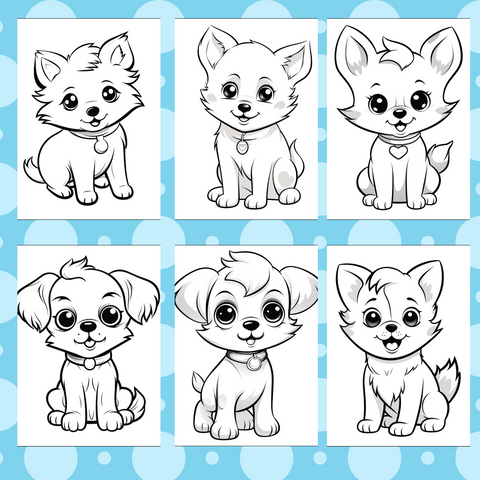 Digital Download . 100 Cute Puppys Coloring Pages