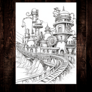 Digital Download . Steampunk Fantastical World Color Pages V1