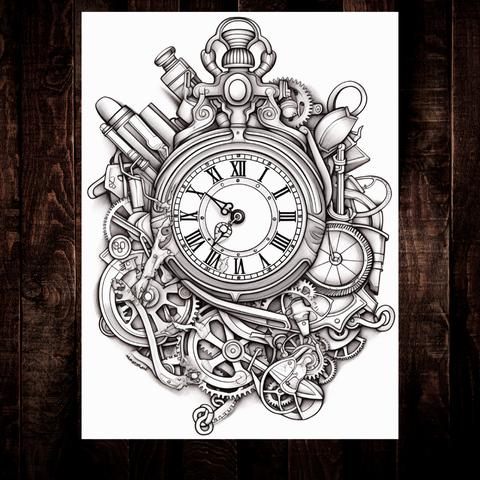 Digital Download . Steampunk Watch Coloring Pages V1