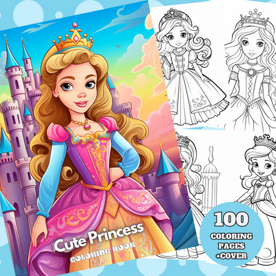 Digital Download . 100 Cute Princess Coloring Pages
